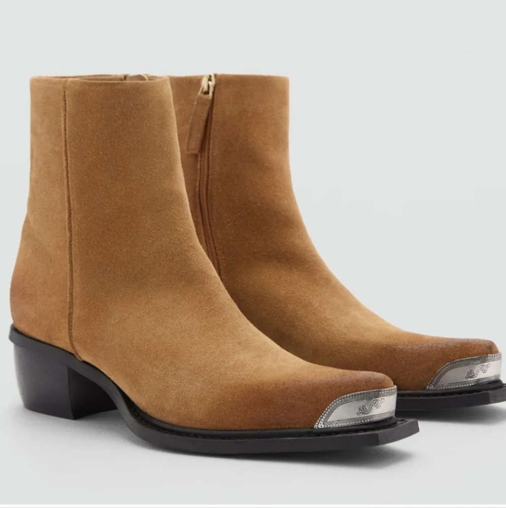 Mango Suede Leather, Distressed, Western Ankle Boots, NWT, Size 38|‎ US 7.5